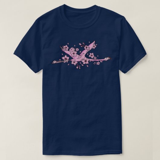 ピンクのフラミンゴとさくらんぼの花と Tシャツ (デザイン正面)