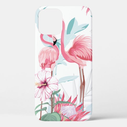 ピンクのフラミンゴとエキゾチックな花、ヤシの葉、ワイ Case-Mate iPhoneケース (裏面)