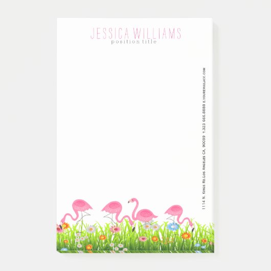 ピンクのフラミンゴとカラフル春の花 ポストイット (正面)