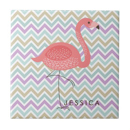 ピンクのフラミンゴとシボカラフルロン タイル (正面)