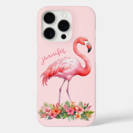 ピンクのフラミンゴとトロピカルフラワー iPhone 16 PROケース