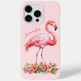 ピンクのフラミンゴとトロピカルフラワー iPhone 15 PRO MAXケース