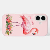 ピンクのフラミンゴとトロピカルフラワー Case-Mate iPhoneケース (裏面 (横))