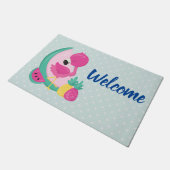 ピンクのフラミンゴとトロピカルフルーツへようこそ ドアマット (アングル)