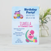 ピンクのフラミンゴとトロピカルフルーツ誕生日パーティー 招待状 (スタンド正面)