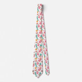 ピンクのフラミンゴとトロピカルフルーツ ネクタイ (正面)