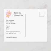 ピンクのフラミンゴとフランジパニの花の新しい住所 案内ポストカード (裏面)