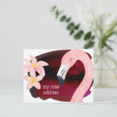 ピンクのフラミンゴとフランジパニの花の新しい住所 案内ポストカード (スタンド正面)