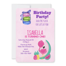 ピンクのフラミンゴとフルーツ&マカロン誕生日パーティー