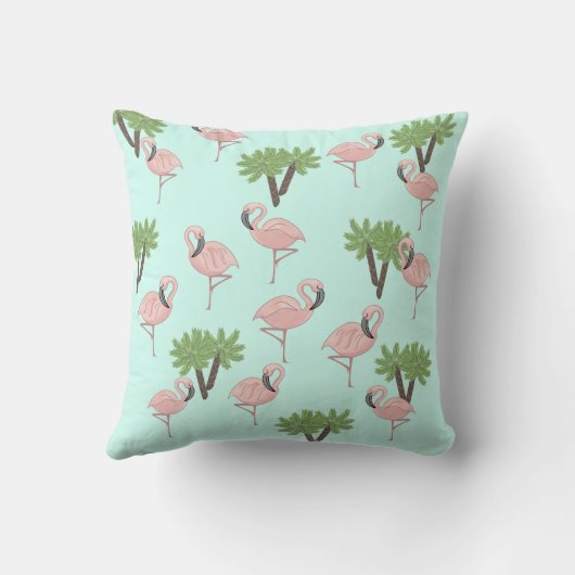 ピンクのフラミンゴとヤシの木のパターン クッション (裏面)