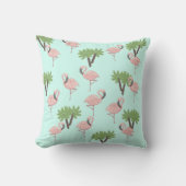 ピンクのフラミンゴとヤシの木のパターン クッション (正面)