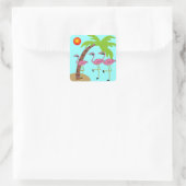 ピンクのフラミンゴとヤシの木の贈り物 スクエアシール (バッグ)