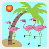 ピンクのフラミンゴとヤシの木の贈り物 スクエアシール (正面)