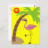 ピンクのフラミンゴとヤシの木の贈り物 ポストカード (正面/裏面)