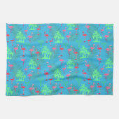 ピンクのフラミンゴとヤシの木 キッチンタオル (横)