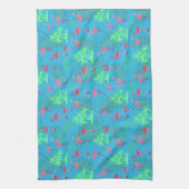 ピンクのフラミンゴとヤシの木 キッチンタオル (縦)