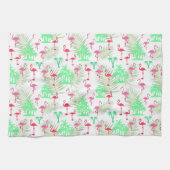 ピンクのフラミンゴとヤシの木 キッチンタオル (横)