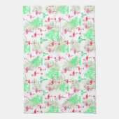 ピンクのフラミンゴとヤシの木 キッチンタオル (縦)