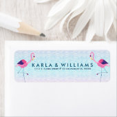 ピンクのフラミンゴと様式化された水波 ラベル (インサイチュ)