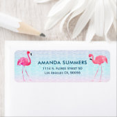 ピンクのフラミンゴと様式化された水波 ラベル (インサイチュ)