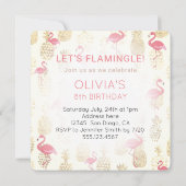 ピンクのフラミンゴと熱帯性のパイナップル 招待状 (裏面)