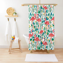 ピンクのフラミンゴと熱帯花のパターン