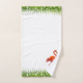 ピンクのフラミンゴと牧草地と花を咲かせる白いこうもり バスタオルセット (ハンドタオル)