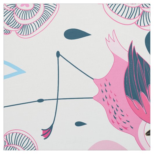 ピンクのフラミンゴと花柄 ファブリック (見本)