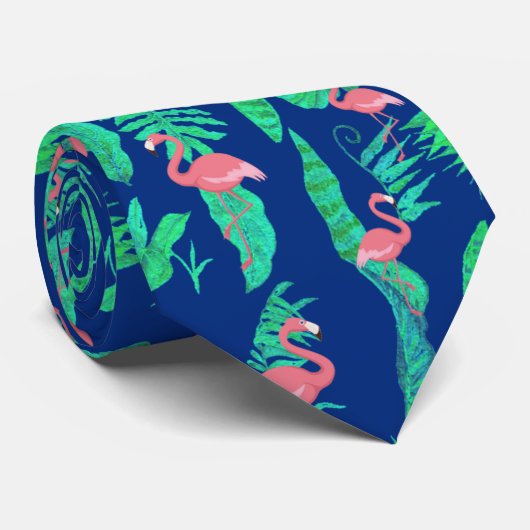 ピンクのフラミンゴと葉緑の色の任意の色 ネクタイ (ロール)