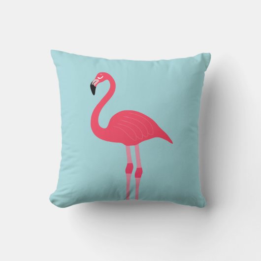 ピンクのフラミンゴと青の背景 クッション (正面)
