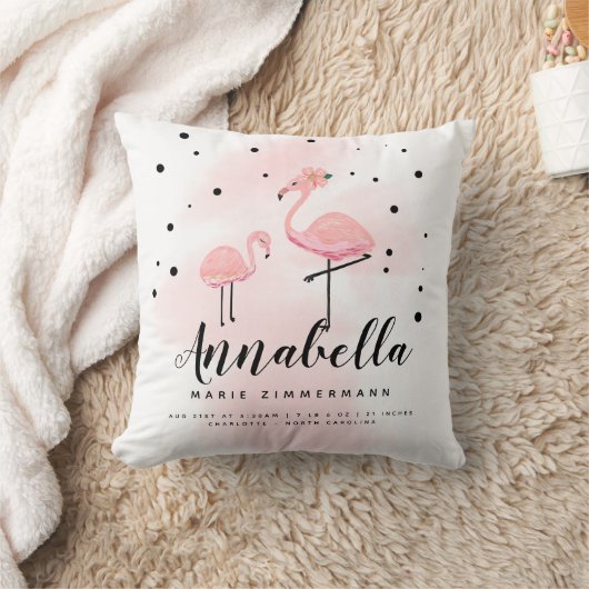 ピンクのフラミンゴのお母さんの娘のパーソナライズな誕生 クッション (ブランケット)