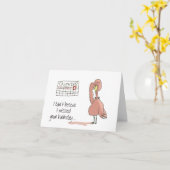 ピンクのフラミンゴのお洒落でおもしろいな鳥の絵画 カード (黄色い花)