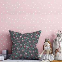 ピンクのフラミンゴのかわいいグレーパターン クッション