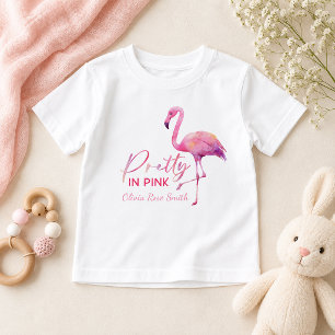 ピンクのフラミンゴのかわいいトドラーガールTシャツ トドラーTシャツ