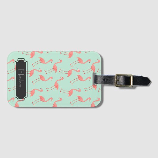 ピンクのフラミンゴのかわいいパターン|はあなたの名前を加えます ラゲッジタグ (正面横)