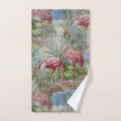 ピンクのフラミンゴのやしモザイクタオルセット バスタオルセット (ハンドタオル)