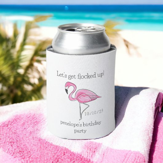 ピンクのフラミンゴのカスタマイズデザインでLet's Get Flocked Up 缶クーラー