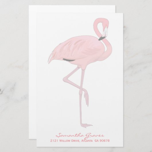 ピンクのフラミンゴのカスタムの文房具 便箋 (正面/裏面)