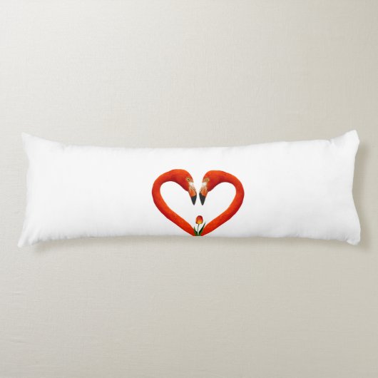 ピンクのフラミンゴのカップルが白 ボディピロー (正面)