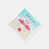 ピンクのフラミンゴのカップルはビーチ結婚式で愛 スタンダードカクテルナプキン (角)