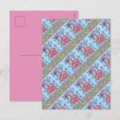 ピンクのフラミンゴのキューピッドと飛んでいるハートのバレンタイン シーズンポストカード (正面/裏面)