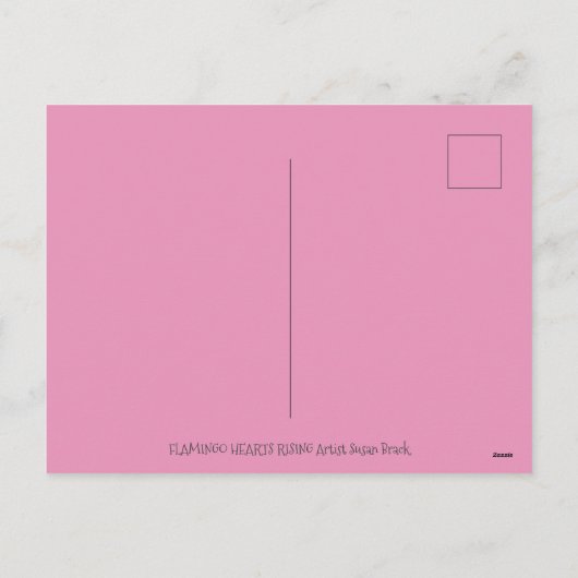 ピンクのフラミンゴのキューピッドと飛んでいるハートのバレンタイン シーズンポストカード (裏面)
