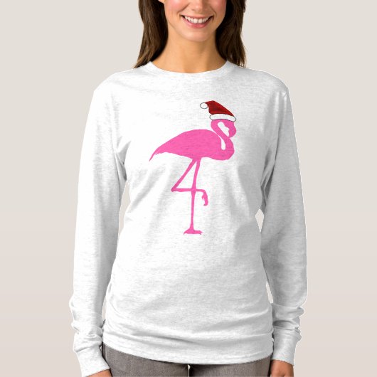 ピンクのフラミンゴのクリスマスTシャツ Tシャツ (正面)