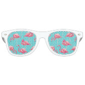 ピンクのフラミンゴのターコイズの背景 レトロサングラス (正面)