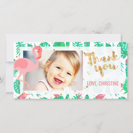 ピンクのフラミンゴのトロピカルオ感謝していユー サンキューカード (正面)