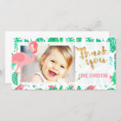 ピンクのフラミンゴのトロピカルオ感謝していユー サンキューカード (正面/裏面)