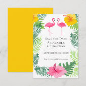 ピンクのフラミンゴのトロピカルズの日付を保存結婚する セーブザデート (正面/裏面)