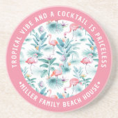 ピンクのフラミンゴのトロピカル離れのパターン コースター (正面)