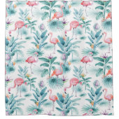 ピンクのフラミンゴのトロピカル離れのパターン シャワーカーテン (正面)