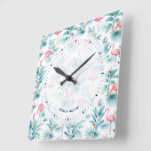 ピンクのフラミンゴのトロピカル離れのパターン スクエア壁時計 (傾斜)